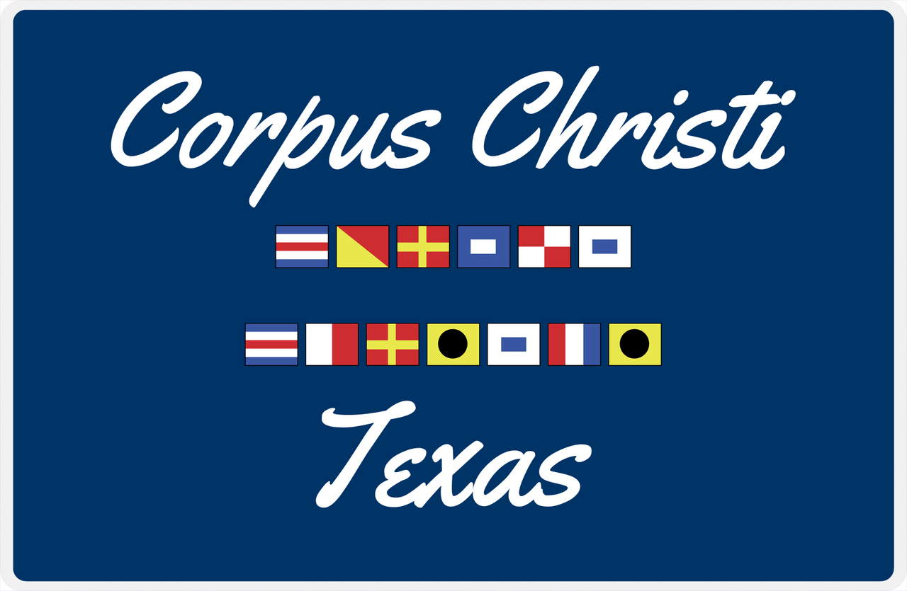 Personalized City & State Nautical Flags Placemat - Blue Background - Black Border Flags - Corpus Christi, Texas -  View