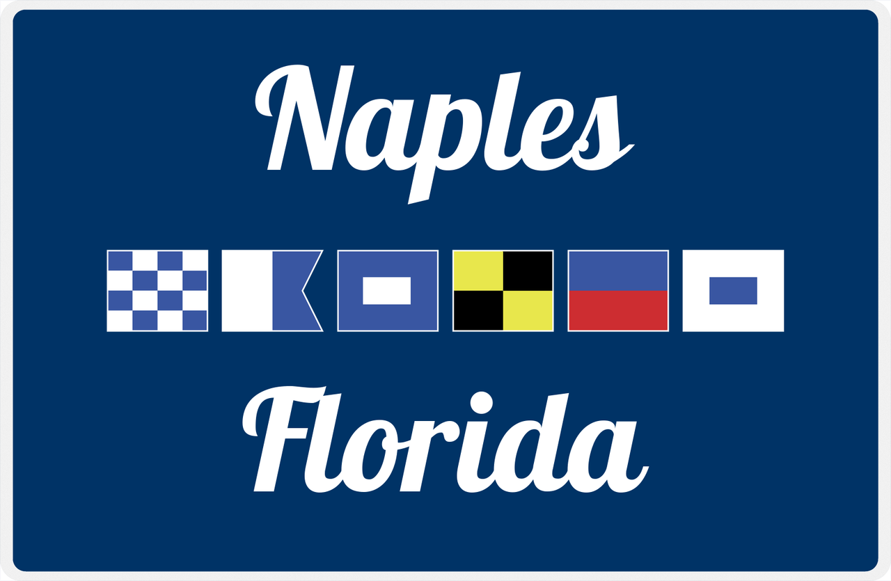 Personalized City & State Nautical Flags Placemat - Blue Background - White Border Flags - Naples, Florida -  View