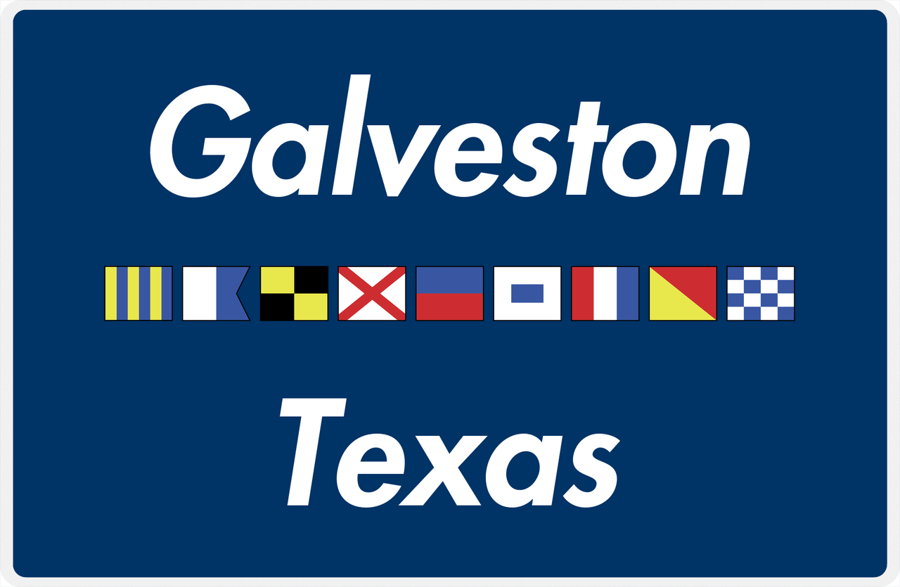 Personalized City & State Nautical Flags Placemat - Blue Background - Black Border Flags - Galveston, Texas -  View