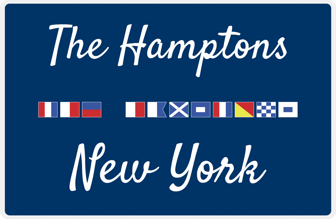 Personalized City & State Nautical Flags Placemat - Blue Background - White Border Flags - The Hamptons, New York -  View