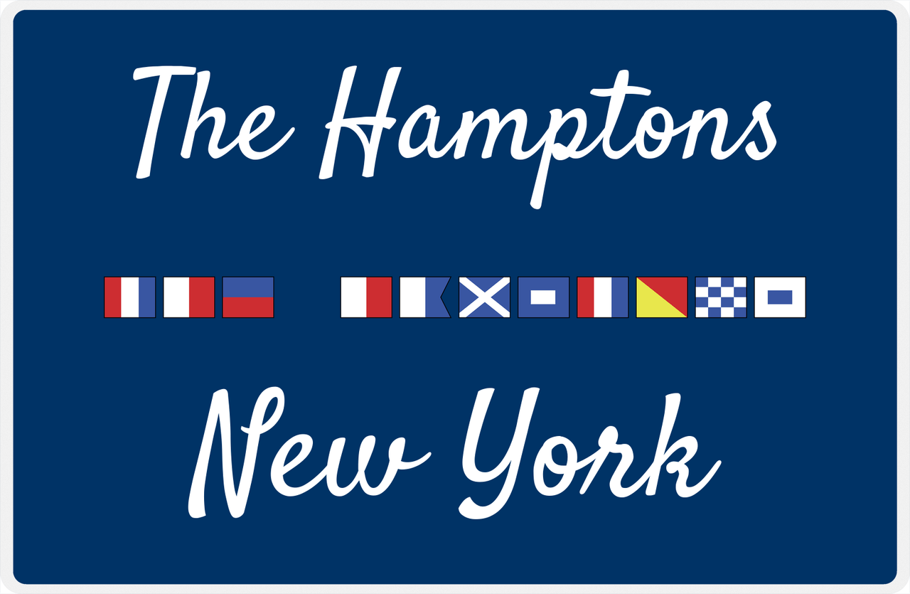 Personalized City & State Nautical Flags Placemat - Blue Background - Black Border Flags - The Hamptons, New York -  View