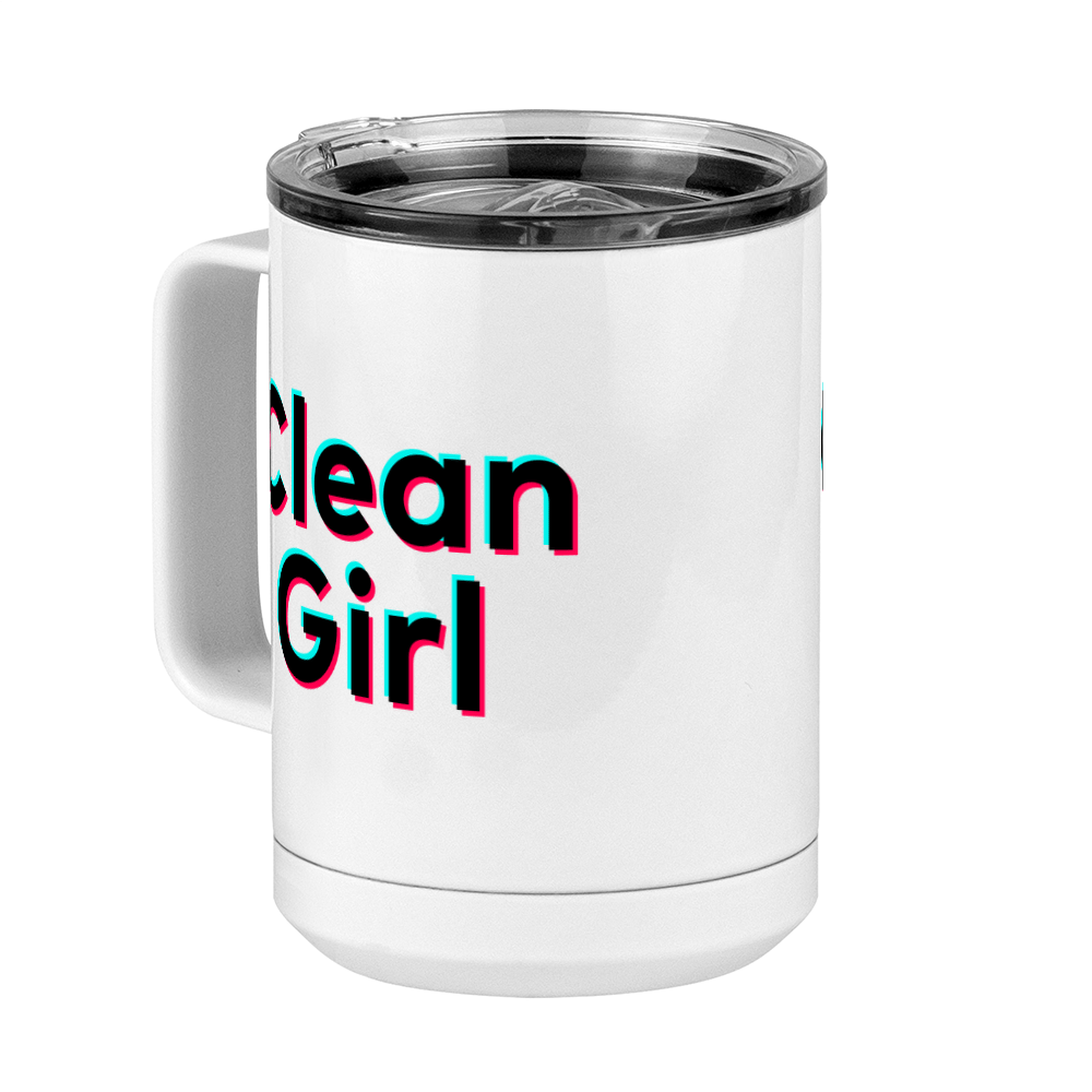 Clean Girl Coffee Mug Tumbler with Handle (15 oz) - TikTok Trends - Front Left View