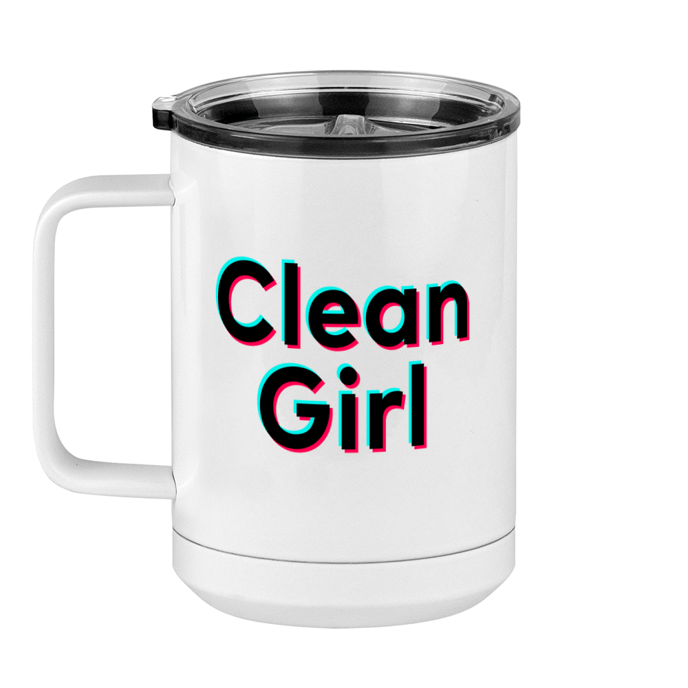 Clean Girl Coffee Mug Tumbler with Handle (15 oz) - TikTok Trends - Left View