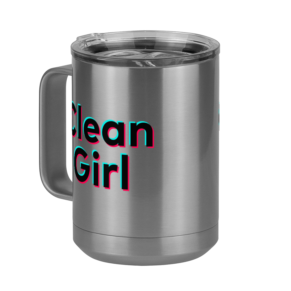 Clean Girl Coffee Mug Tumbler with Handle (15 oz) - TikTok Trends - Front Left View