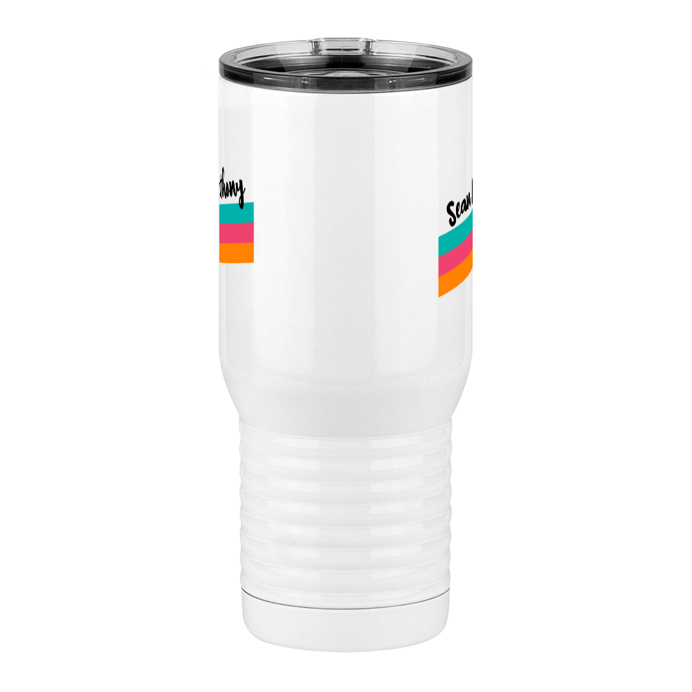 Personalized Travel Coffee Mug Tumbler with Handle (20 oz) - Angled Stripes - Front View
