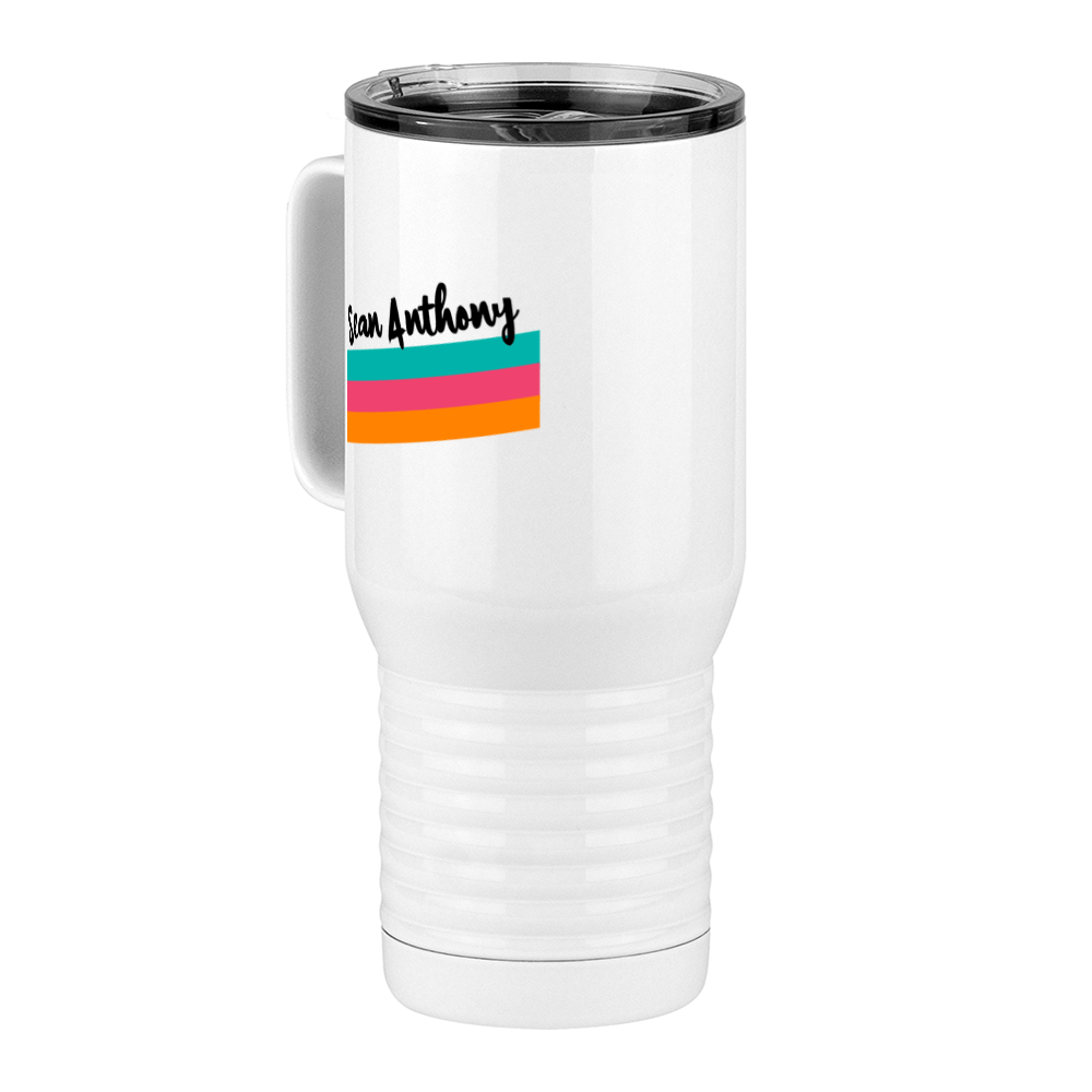 Personalized Travel Coffee Mug Tumbler with Handle (20 oz) - Angled Stripes - Front Left View