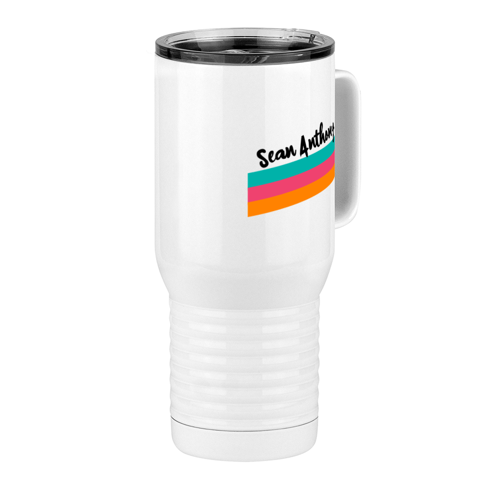 Personalized Travel Coffee Mug Tumbler with Handle (20 oz) - Angled Stripes - Front Right View