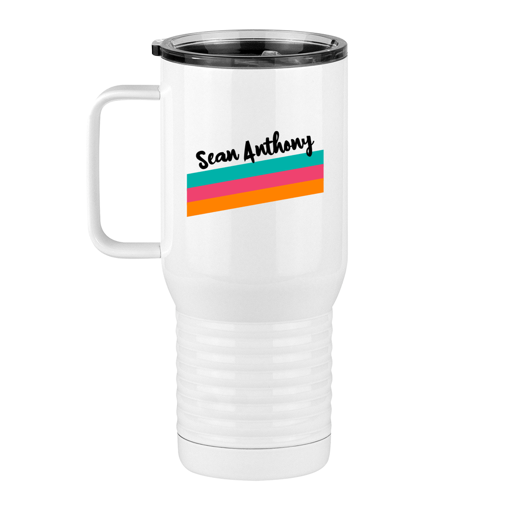 Personalized Travel Coffee Mug Tumbler with Handle (20 oz) - Angled Stripes - Left View