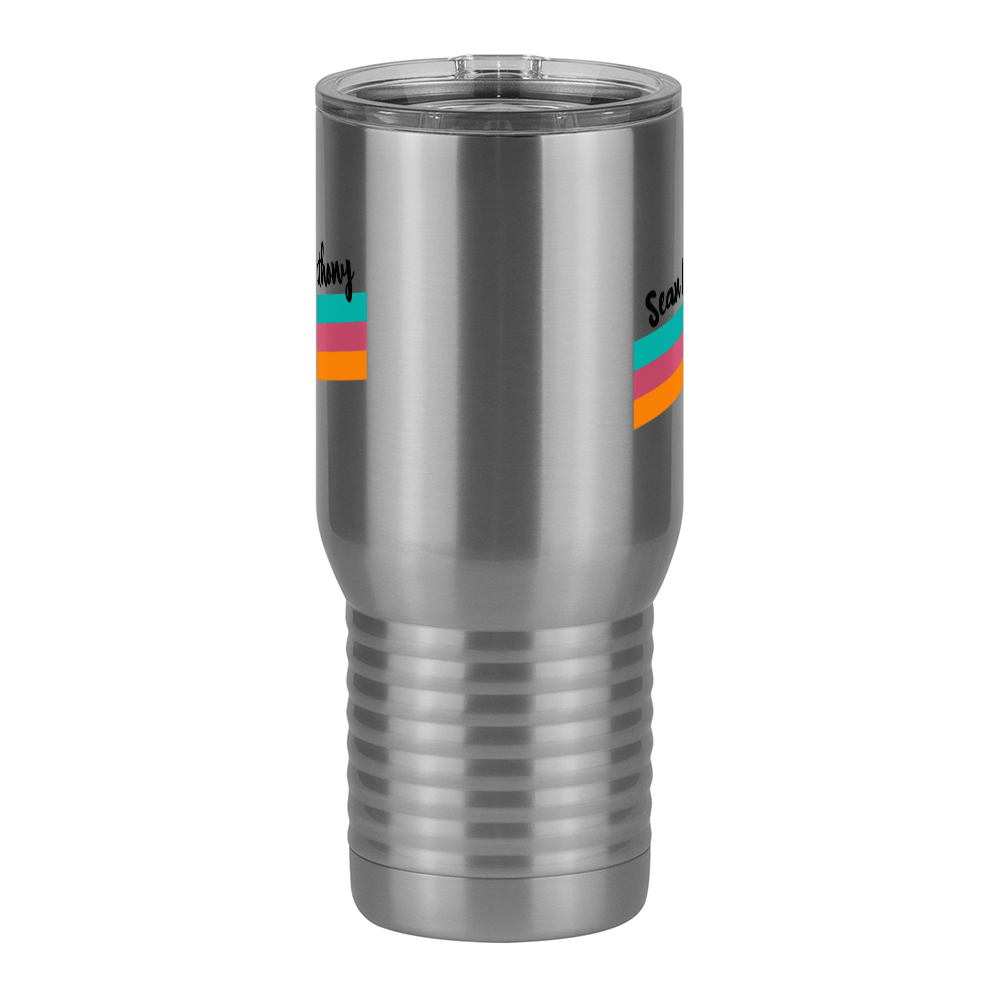 Personalized Travel Coffee Mug Tumbler with Handle (20 oz) - Angled Stripes - Front View