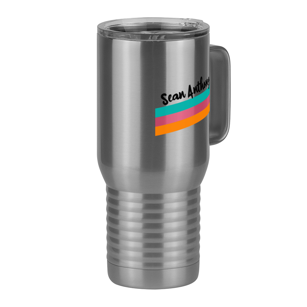 Personalized Travel Coffee Mug Tumbler with Handle (20 oz) - Angled Stripes - Front Right View