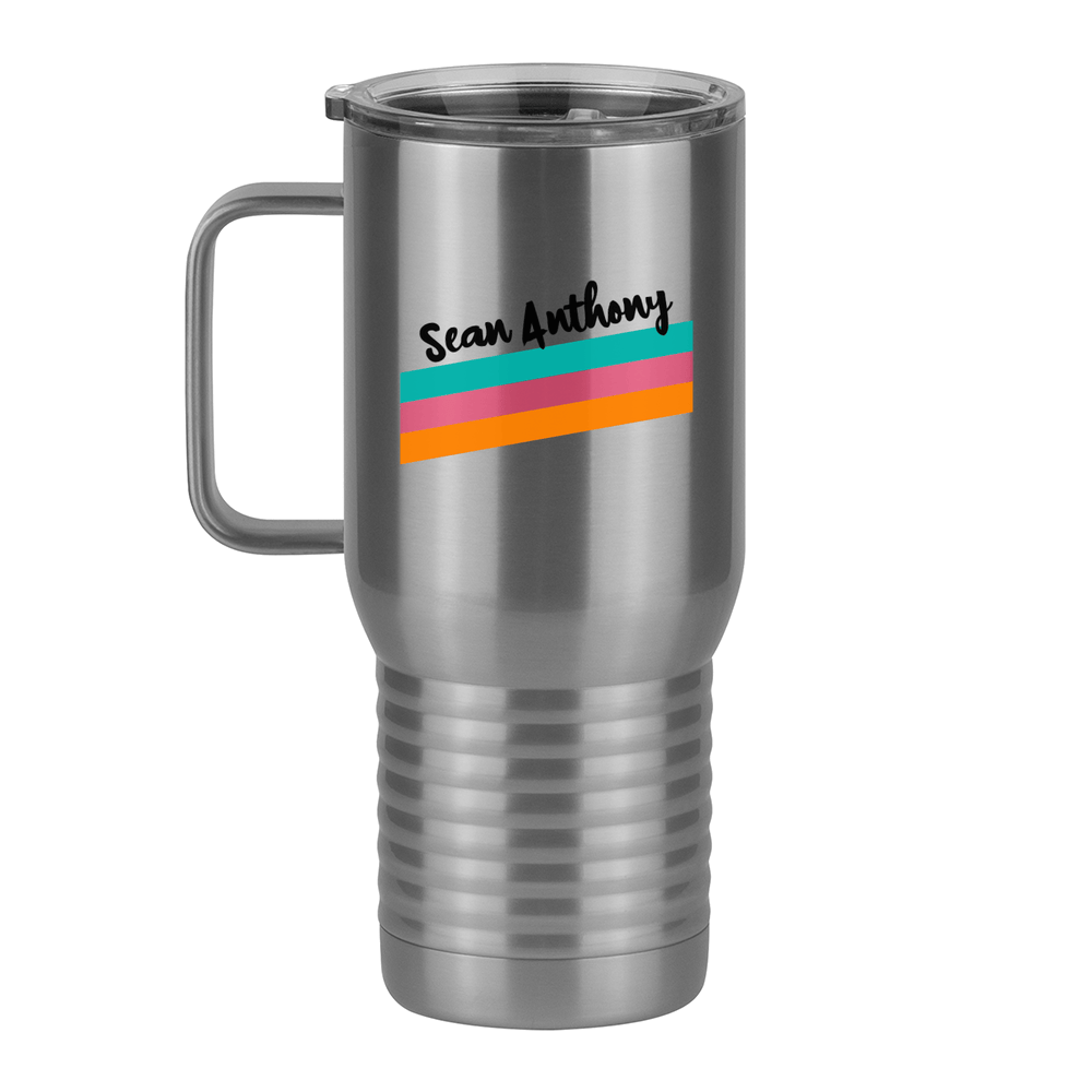Personalized Travel Coffee Mug Tumbler with Handle (20 oz) - Angled Stripes - Left View