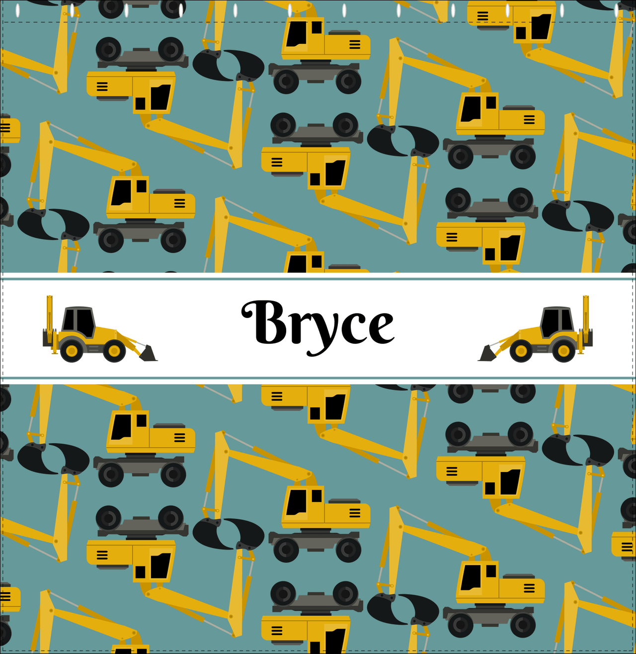 Personalized Construction Truck Shower Curtain II - Excavator I - Green Background - Decorate View
