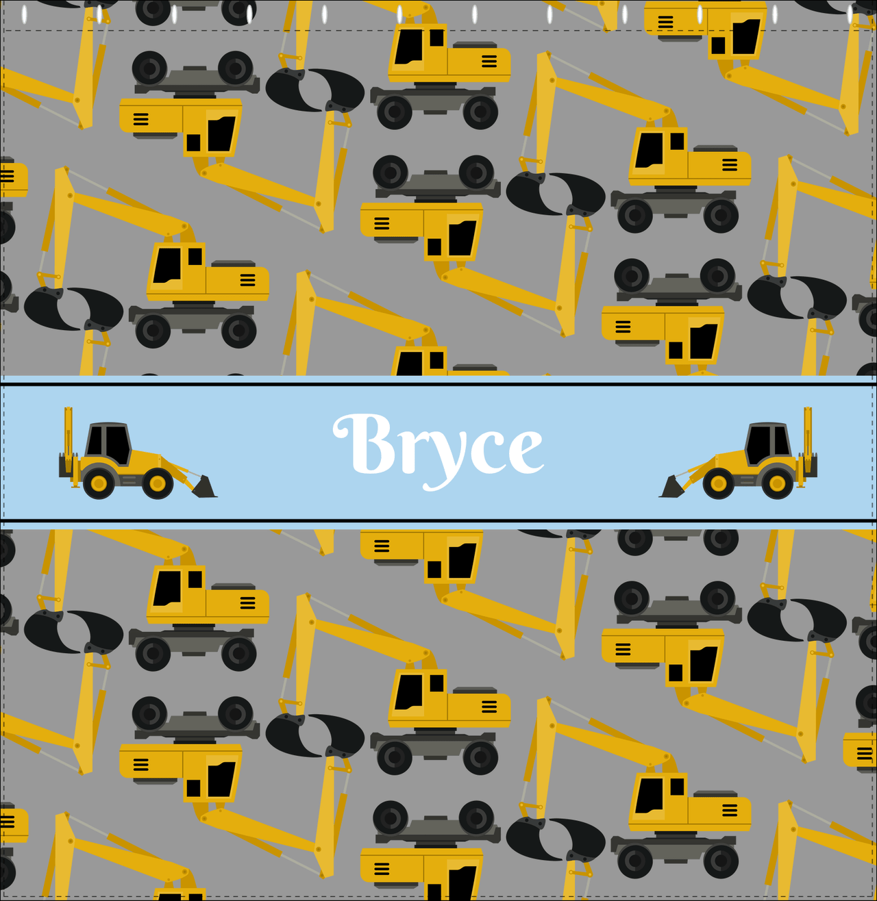 Personalized Construction Truck Shower Curtain II - Excavator I - Grey Background - Decorate View