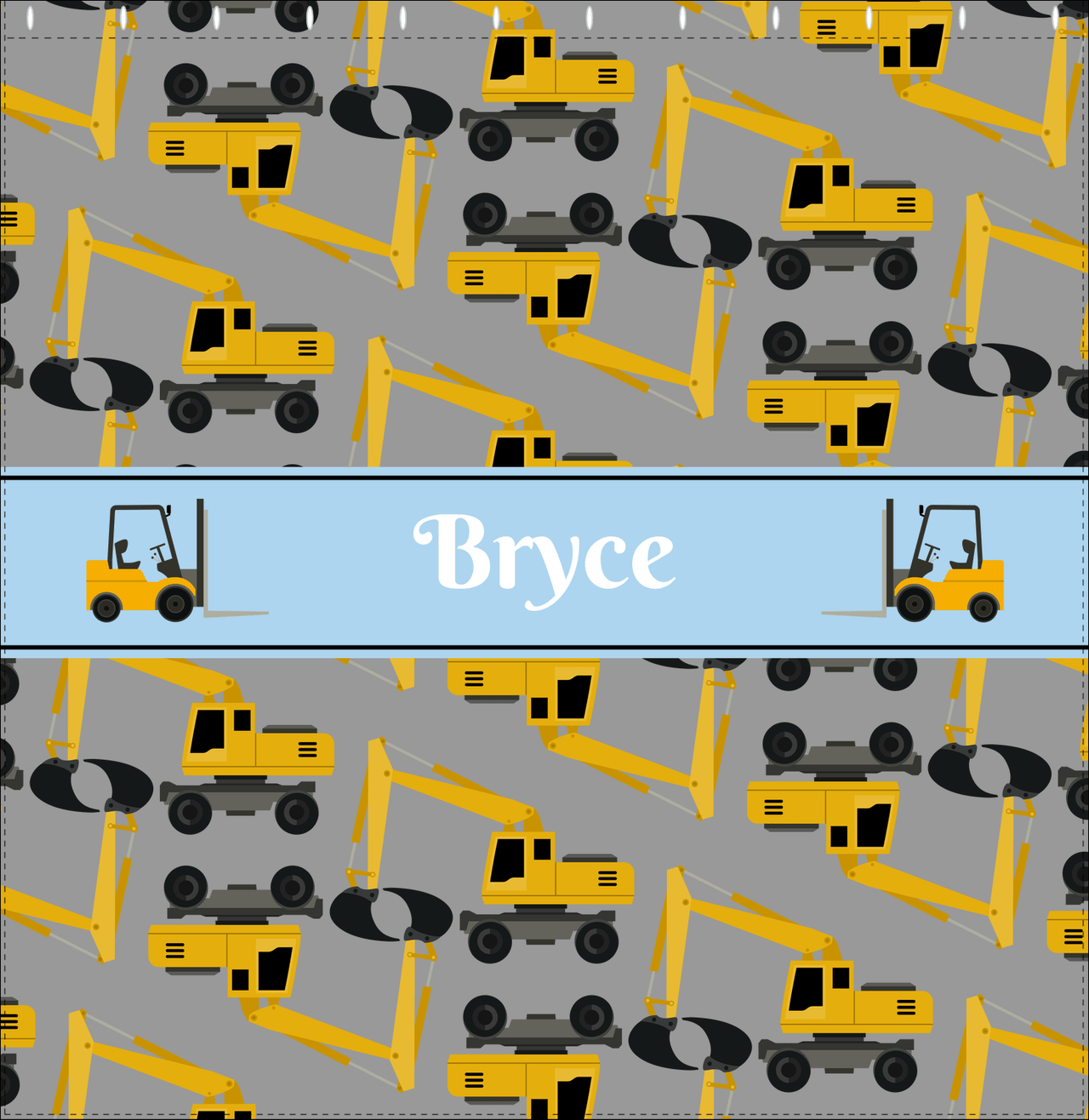 Personalized Construction Truck Shower Curtain II - Excavator II - Grey Background - Decorate View