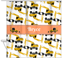 Thumbnail for Personalized Construction Truck Shower Curtain II - Excavator I - White Background - Hanging View