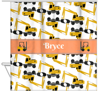 Thumbnail for Personalized Construction Truck Shower Curtain II - Excavator II - White Background - Hanging View