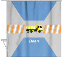 Thumbnail for Personalized Construction Truck Shower Curtain IV - Retro I - Grey Background - Hanging View