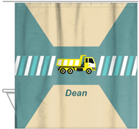 Thumbnail for Personalized Construction Truck Shower Curtain IV - Retro I - Green Background - Hanging View