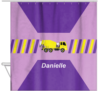 Thumbnail for Personalized Construction Truck Shower Curtain IV - Retro II - Purple Background - Hanging View
