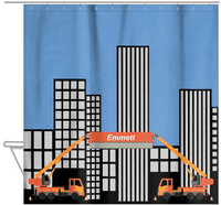 Thumbnail for Personalized Construction Truck Shower Curtain V - Cranes - Blue Background - Hanging View
