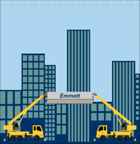 Thumbnail for Personalized Construction Truck Shower Curtain V - Cranes - Light Blue Background - Decorate View