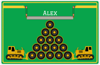 Thumbnail for Personalized Construction Placemat - Tire Pile - Kelly Green Background with Mustard Border -  View