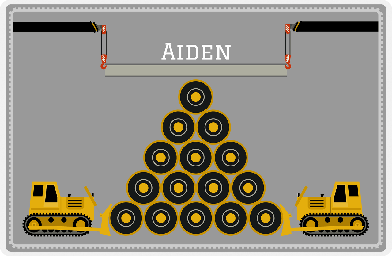 Personalized Construction Placemat - Tire Pile - Grey Background with Grey Border -  View
