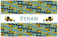 Thumbnail for Personalized Construction Placemat - Excavator - Truck 1 - Patina Background with White Nameplate -  View