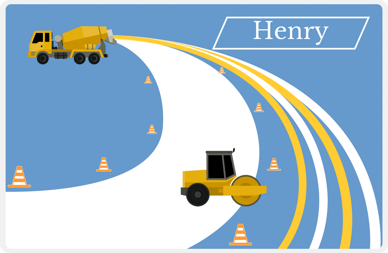 Personalized Construction Placemat - Cement Truck - Truck 1 - Glacier Background with White Nameplate -  View