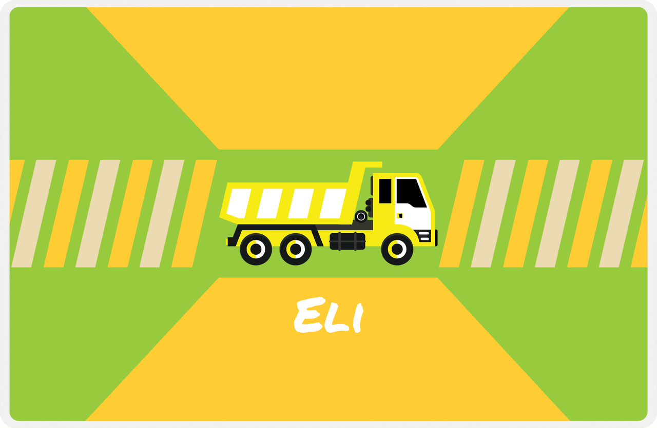 Personalized Construction Placemat - Retro I - Truck 1 - Lime Background with White Text -  View
