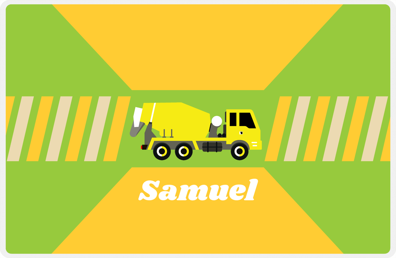 Personalized Construction Placemat - Retro I - Truck 2 - Lime Background with White Text -  View
