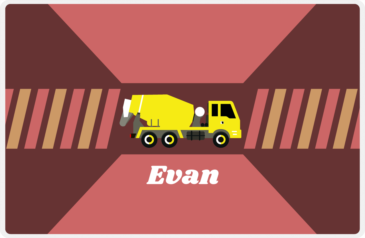 Personalized Construction Placemat - Retro I - Truck 2 - Brown Background with White Text -  View