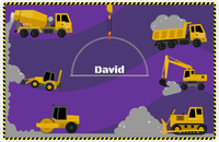 Thumbnail for Personalized Construction Placemat - All Trucks - Purple Background with Black and Yellow Border -  View
