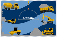 Thumbnail for Personalized Construction Placemat - All Trucks - Glacier Background with Navy and White Border -  View