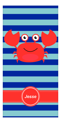 Thumbnail for Personalized Crab Beach Towel with Stripes - Circle Ribbon Nameplate - Front View