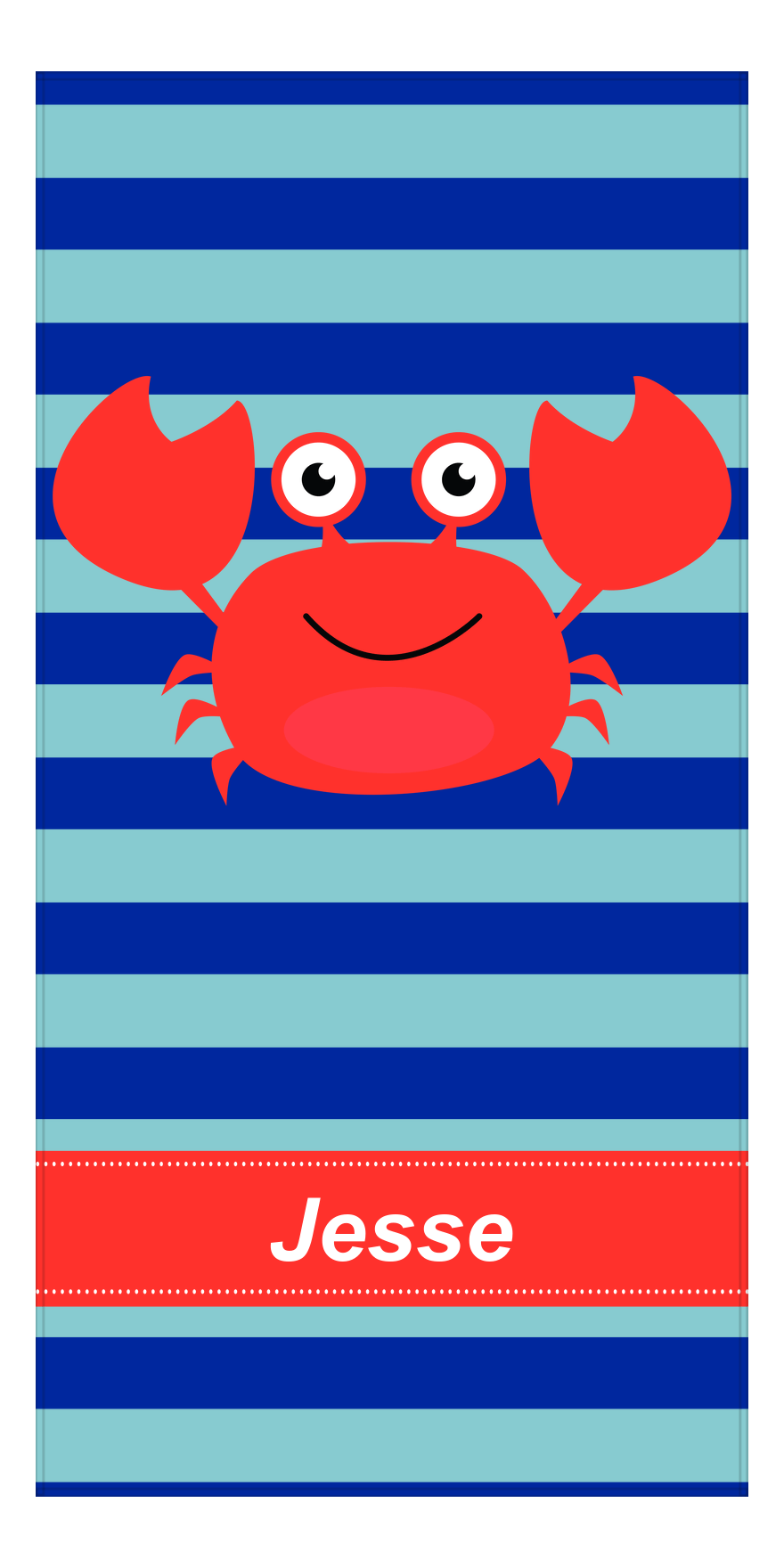 Personalized Crab Beach Towel with Stripes - Ribbon Nameplate - Front View