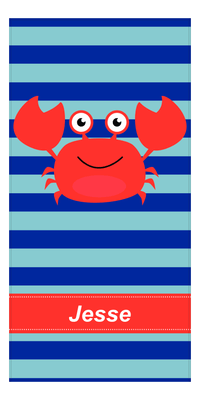 Thumbnail for Personalized Crab Beach Towel with Stripes - Ribbon Nameplate - Front View