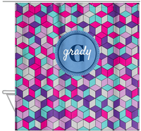 Thumbnail for Personalized Cube Shower Curtain - Standard Colors - Circle Nameplate - Hanging View
