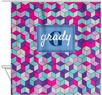 Thumbnail for Personalized Cube Shower Curtain - Standard Colors - Rectangle Nameplate - Hanging View