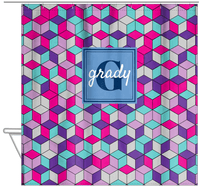 Thumbnail for Personalized Cube Shower Curtain - Standard Colors - Square Nameplate - Hanging View