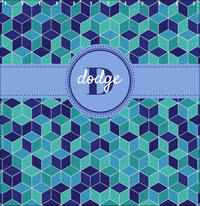 Thumbnail for Personalized Cube Shower Curtain - Shades of Blue - Circle Ribbon Nameplate - Decorate View