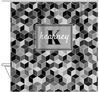 Thumbnail for Personalized Cube Shower Curtain - Shades of Grey - Rectangle Nameplate - Hanging View