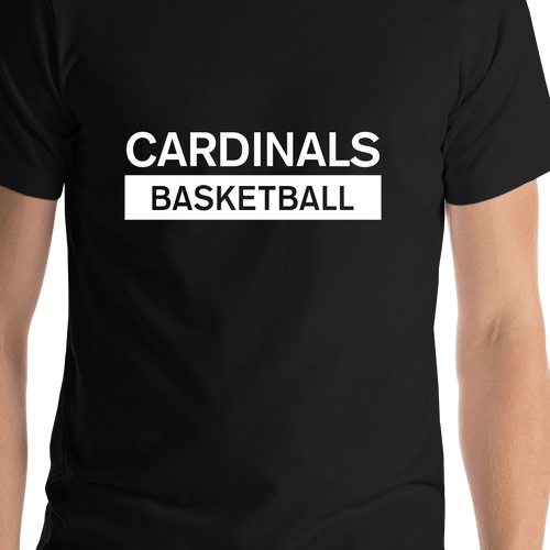 Custom High School Cardinals Basketball T-Shirt - Black - Shirt Close-Up View
