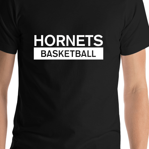 Custom High School Hornets Basketball T-Shirt - Black - Shirt Close-Up View