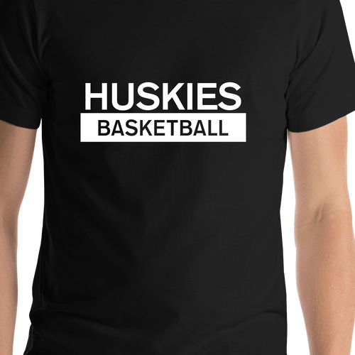 Custom High School Huskies Basketball T-Shirt - Black - Shirt Close-Up View