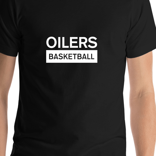 Custom High School Oilers Basketball T-Shirt - Black - Shirt Close-Up View