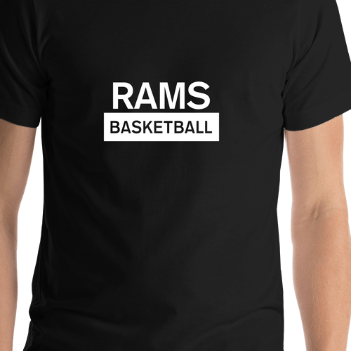 Custom High School Rams Basketball T-Shirt - Black - Shirt Close-Up View
