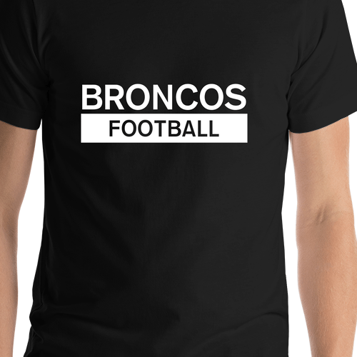 Custom High School Broncos Football T-Shirt - Black - Shirt Close-Up View