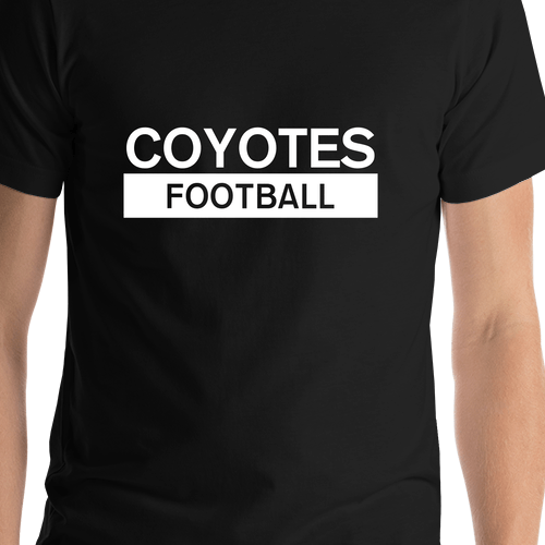 Custom High School Coyotes Football T-Shirt - Black - Shirt Close-Up View