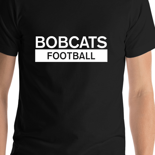 Custom High School Bobcats Football T-Shirt - Black - Shirt Close-Up View